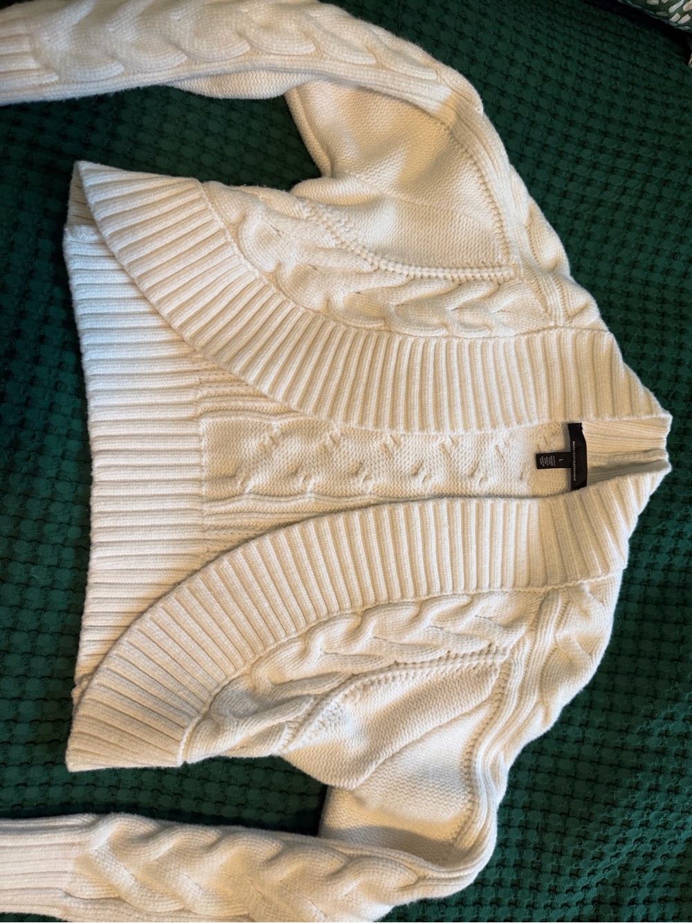White House Black Market Cream Cable Knit Shawl-Collar Cardigan